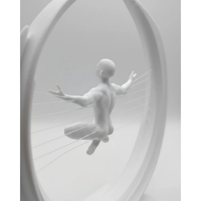 3D Zen Heykeli Beyaz Ay İçinde Meditasyon Figürü Dekoratif Obje