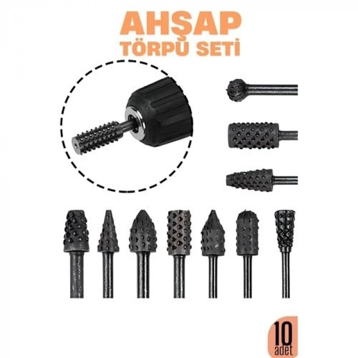 Ahşap Oyma Törpü Seti – 10lu Matkap Ucuna Şekillendirme Takımı