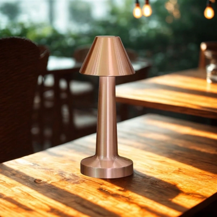 Çatı Model Bronz Renk Şarjlı Dokunmatik 3 Renkli LED Masa Lambası (5047)