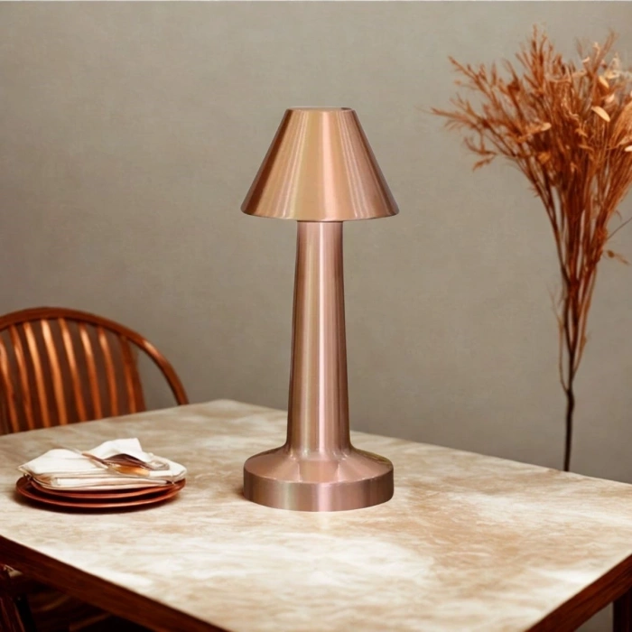 Çatı Model Bronz Renk Şarjlı Dokunmatik 3 Renkli LED Masa Lambası (5047)