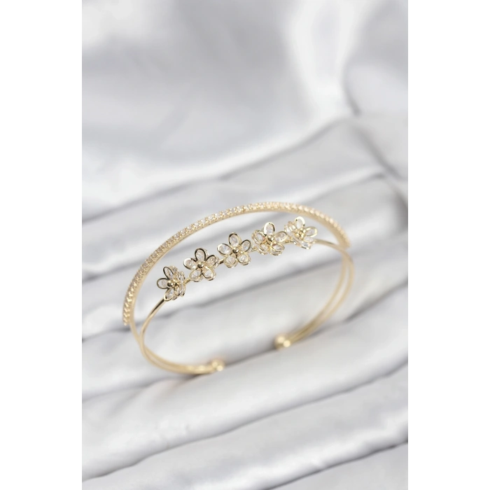 Çiçek Model Pirinç Gold Renk Kadın Bileklik