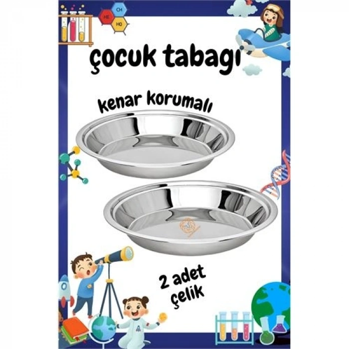 Çocuk Tabağı Güvenli Kenarlı Çelik 2 Adet 21 cm