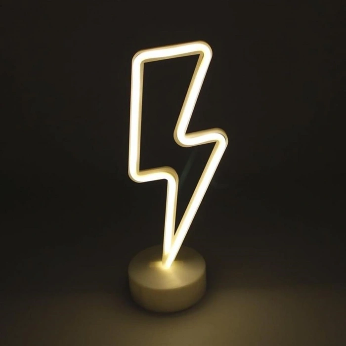 Dekoratif Şimşek Şeklinde Pilli Neon Led Lamba Süs Masa Lambası (5047)