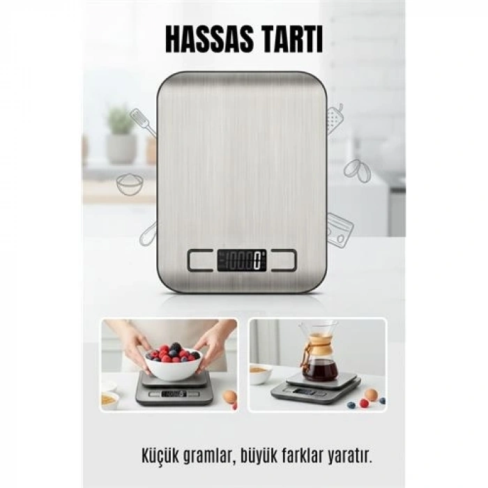 Dijital Hassas Mutfak Tartısı 10kg/1g - Paslanmaz Çelik Profesyonel Kuyumcu ve Diyet Terazisi