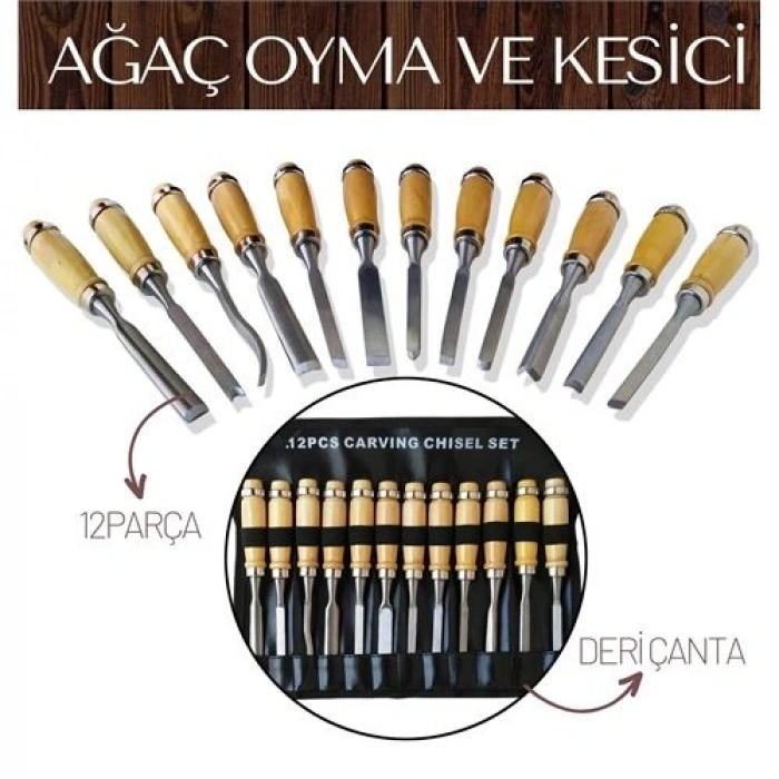 Elena 12 Parça Çantalı Ağaç Oyma ve Kesici Set