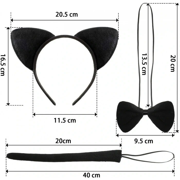 Kedi Kostüm Taç Kuyruk Papyon Seti 1 Adet (5047)