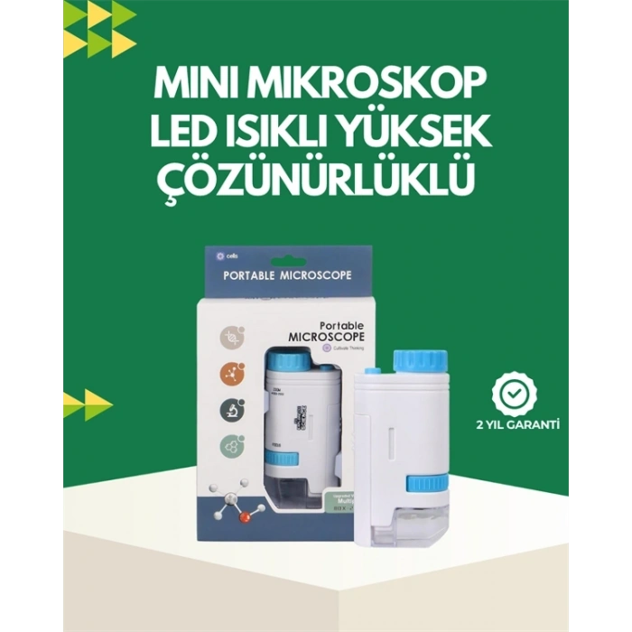 LED Aydınlatmalı 80–200 Kat Büyütmeli Cep Mikroskop