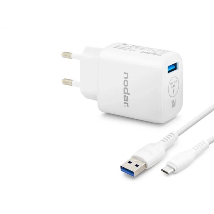 Micro Usb Qc 3.0 Hızlı Şarj Seti 18W 3.4A Usb Adaptörlü - Beyaz ND1009