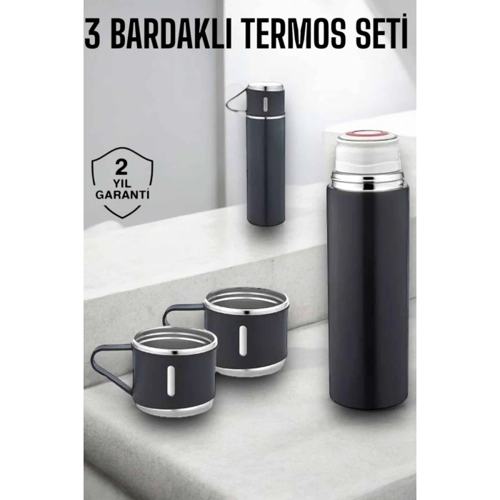 Paslanmaz Çelik 3’lü Termos Seti Vakumlu ve 8 Saat Isı Koruma