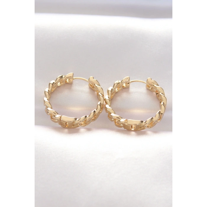 Pirinç Gold Renk Zincir Model Halka Küpe