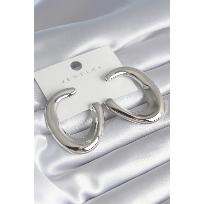 Pirinç Gümüş Renk Halka Model Kadın Küpe