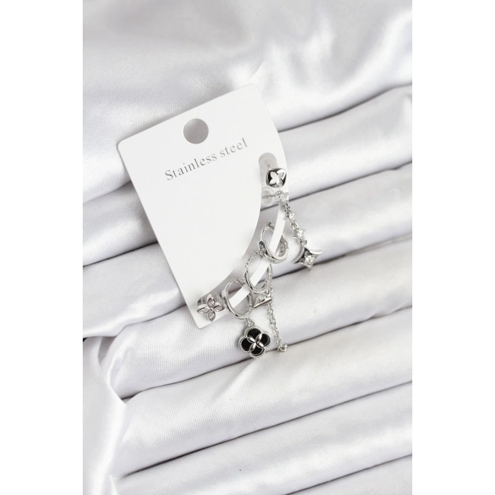 Pirinç Gümüş Renk Kadın Set Küpe