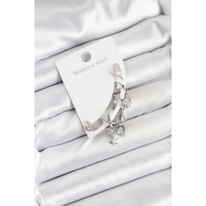 Pirinç Gümüş Renk Set Küpe