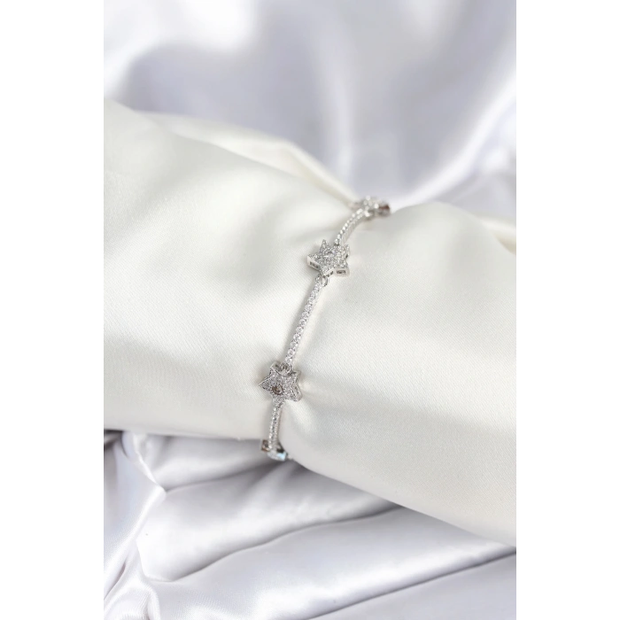 Pirinç Gümüş Renk Yıldız Model Kadın Bileklik