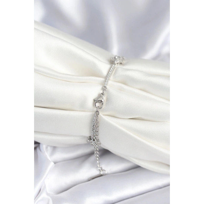 Pirinç Gümüş Renk Yıldız Model Kadın Bileklik