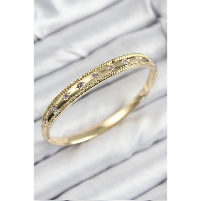 Pirinç Zirkon Taşlı Kutup Yıldızı Model Gold Renk Kadın Kelepçe