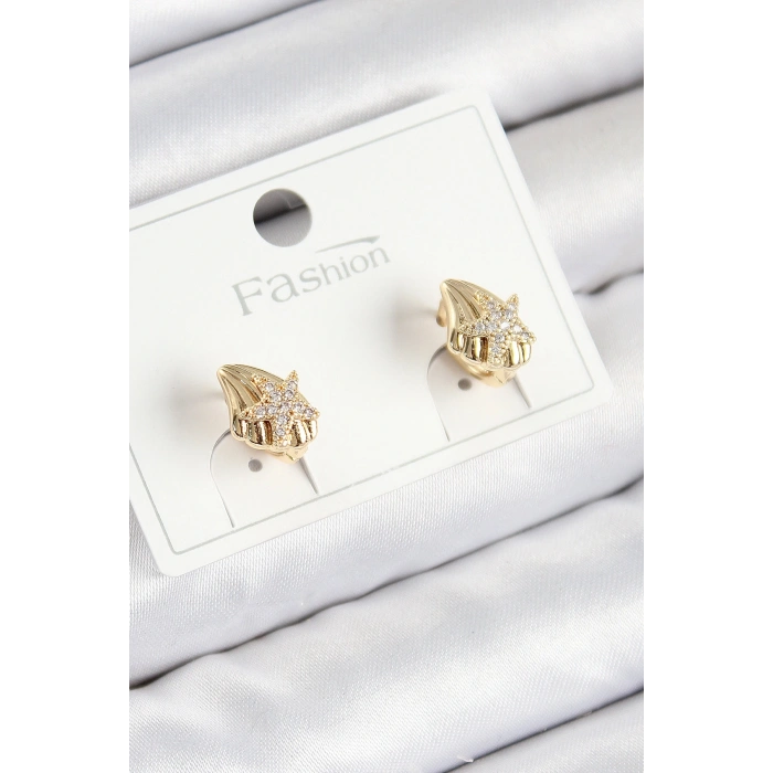 Pirinç Zirkon Taşlı Yıldız Model Gold Renk Çocuk Küpe