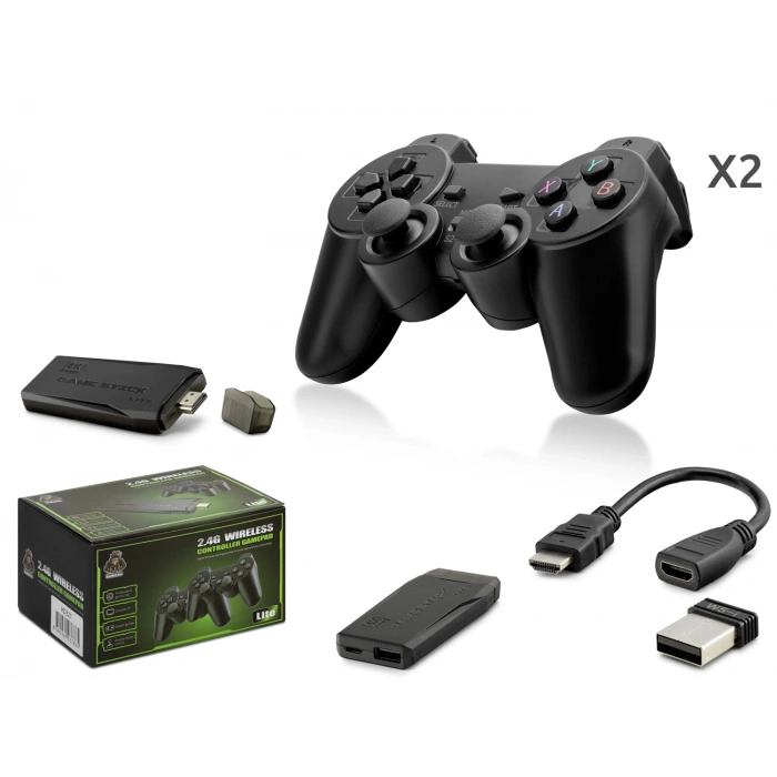 Retro Oyun Stick Hdmi Çift Gamepad Seti 2.4G Kablosuz - Siyah HD327