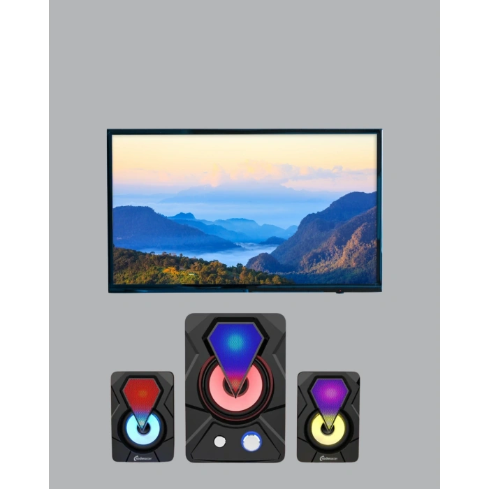 RGB LED Işıklı 2.1 USB Oyun Hoparlörü Derin Bas ve Net Ses