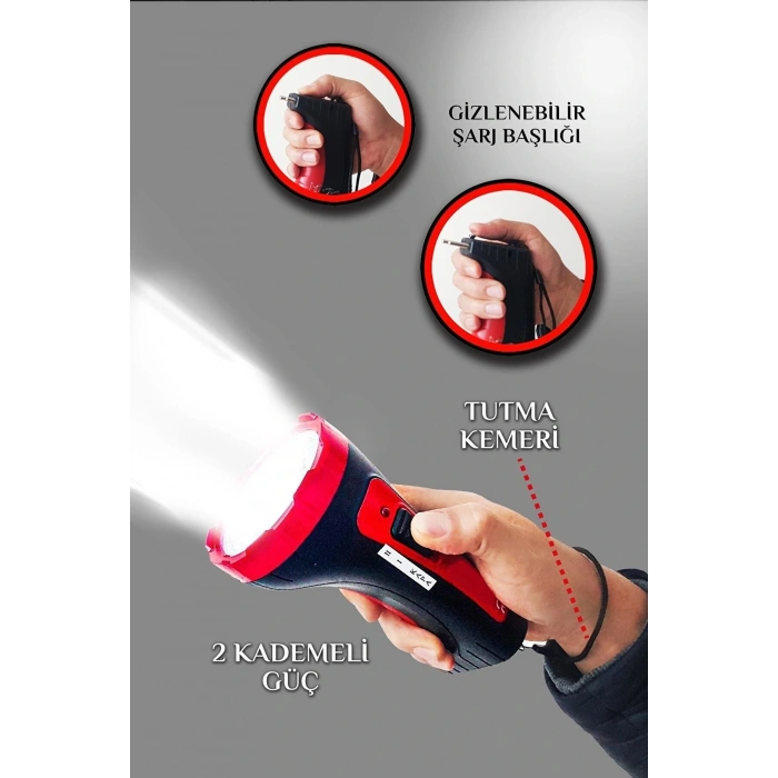 Şarjlı 10w Projektör Led El Fener 2 Mod Aydınlatmalı Uzun Menzil Güvenlik Bekçi  Feneri Işıldak