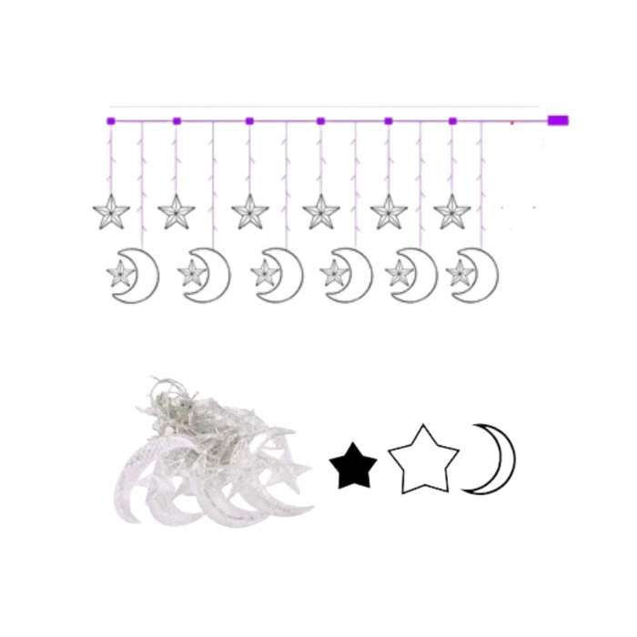 Sıcak Beyaz Ay Yıldız Işık Zinciri Parti Düğün Ramazan Dekoru