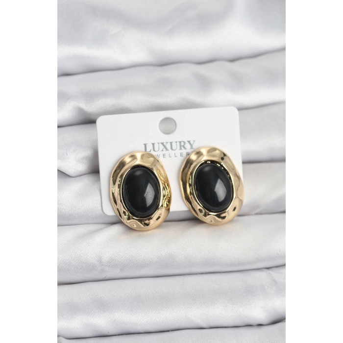 Siyah Renk Oval Vintage Pirinç Kadın Küpe