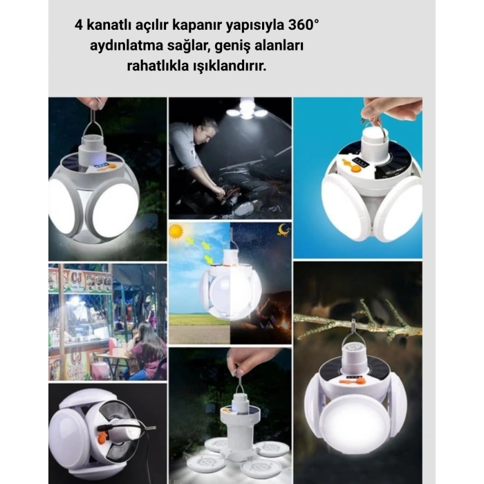 Solar Enerjili Katlanabilir Led Kamp ve Bahçe Lambası