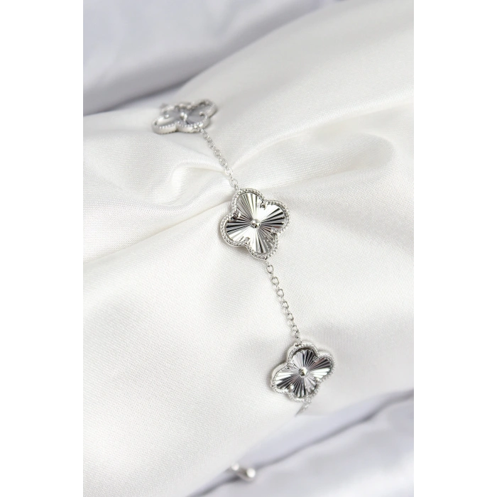 VIP Pirinç Yonca Model Gümüş Renk Kadın Bileklik