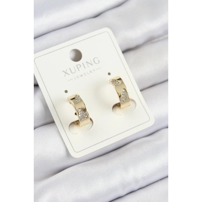 Xuping Zirkon Taşlı Desenli Halka Model Gold Renk Kadın Küpe