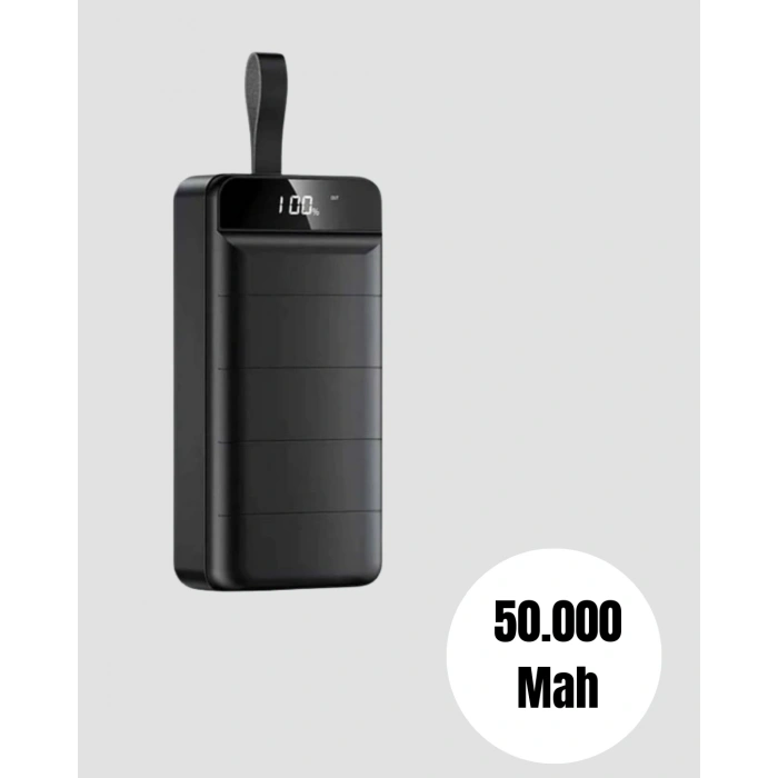 Yüksek Kapasiteli 50.000 mAh Powerbank – Type-C, Lightning ve Micro USB Uyumlu, Çoklu Cihaz Şarj Özellikli