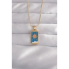 316L Çelik Gold Renk Mavi Mineli Güneş Model Tarot Kolye