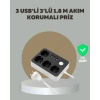 4 Prizli 3 USB Portlu Anahtarlı Akım Korumalı Priz
