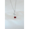 Gümüş Kaplama Kırmızı Gül Figürlü Kadın Kolye