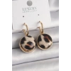 Pirinç Gold Renk Leopar Desenli Daire Model Kadın Küpe