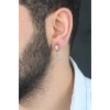 Silver Renk Kaplama Osmanlı Tuğra Figürlü Kıstırmalı Çelik Erkek Küpe