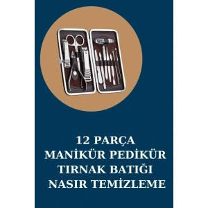 12 Parça Manikür Pedikür Seti Özel Deri Çanta El Ayak Bakımı Akne ve Sivilce Temizleme