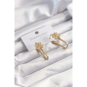 316L Çelik Altın Renk Geometrik Yonca Model Küpe