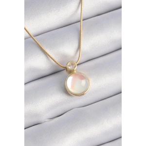 316L Çelik Gold Renk Beyaz Sedefli Vintage Kadın Kolye