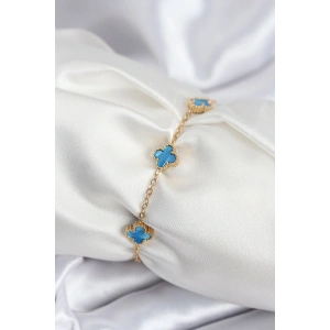 316L Çelik Gold Renk Buz Mavisi Baby Boy Yonca Kadın Bileklik