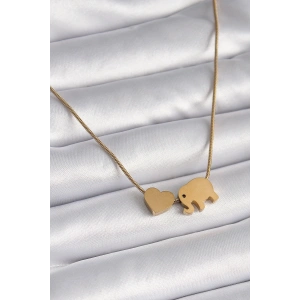 316L Çelik Gold Renk Fil Kalp Figürlü Kadın Kolye