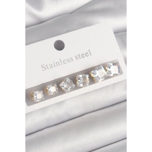 316L Çelik Gold Renk Kare Zirkon Taş Model Kadın Küpe Seti