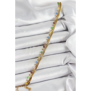 316L Çelik Gold Renk Karışık Renkli Kristal Taşlı Kadın Bileklik