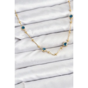 316L Çelik Gold Renk Nazarlı ve Topçuklu Model Kadın Kolye