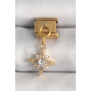 316L Çelik Gold Renk Sallantı Zirkon Taşlı Kutup Yıldız Model Nomination Charm