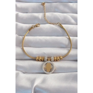 316L Çelik Gold Renk Zirkon Taş Aksesuarlı Fatma Ana Eli Bileklik