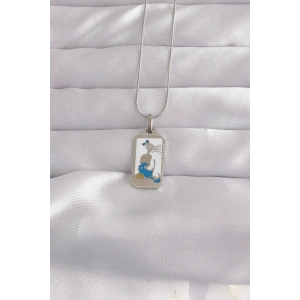 316L Çelik Gümüş Renk Beyaz Mineli Kız Figür Tarot Kolye