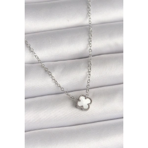 316L Çelik Gümüş Renk Beyaz Yonca Model Kadın Kolye