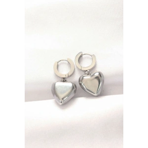 316L Çelik Gümüş Renk Bombeli Kalp Tasarımlı Küpe