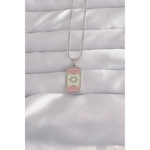 316L Çelik Gümüş Renk Pembe Mineli Ay Figür Tarot Kolye