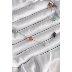 316L Çelik Gümüş Renk Zincir Renkli Doğaltaş Model Kadın Kolye